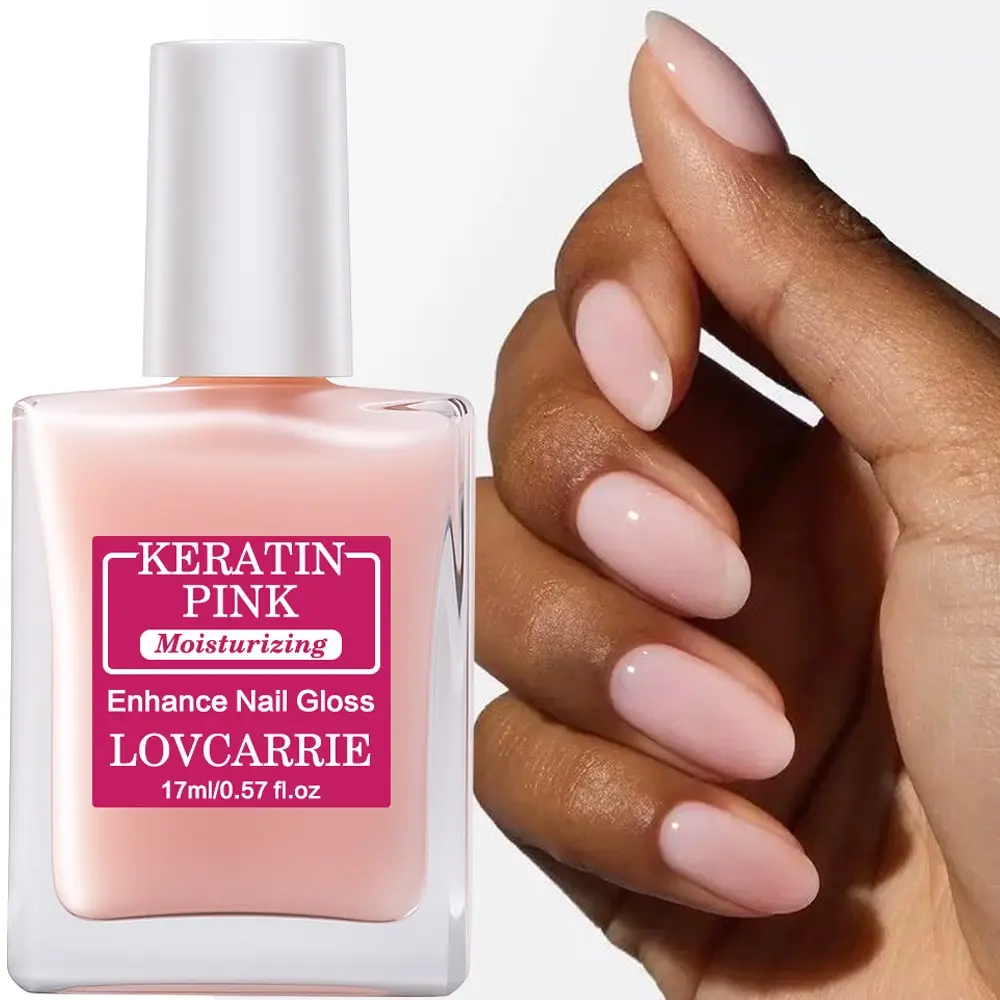 LOVCARRIE New Arrival Keratin Pink Moisturizing Nail Strengthener, Pink Tinted Gloss Boost Base Coat, Keratin Infused Hydrating Treatment for Dull Thin Dry Fragile Nails 17ml/0.57fl oz