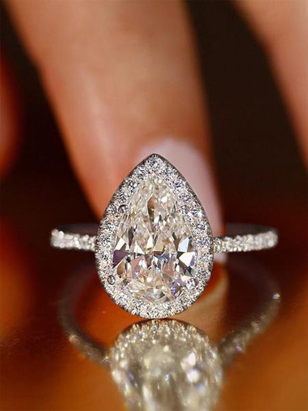 Elegant Water Drop Shaped Rhinestone Decorated Ring Perfect As Gift, Fashion Accessories for Wedding Party, Engagement Gift for Women