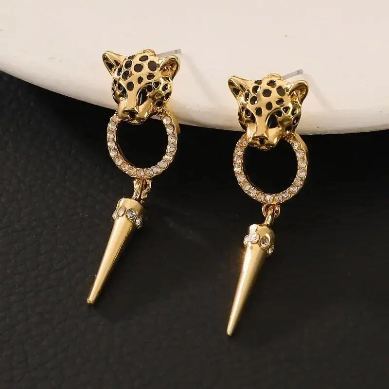 Trendy Personalized Cheetah Leopard Head Cone Pendant Earrings Fashionable Sexy Women's Quality Jewelry Accessories Luxurious