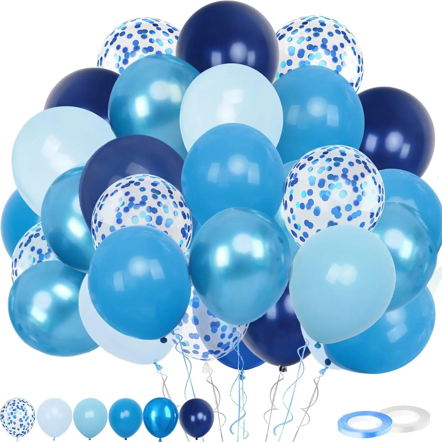 60 count 12inch Metallic Macaron Blue Matte Blue Balloons Navy Blue Latex Balloons for Birthday Wedding  Shower Boys Men Graduation Party Decoration