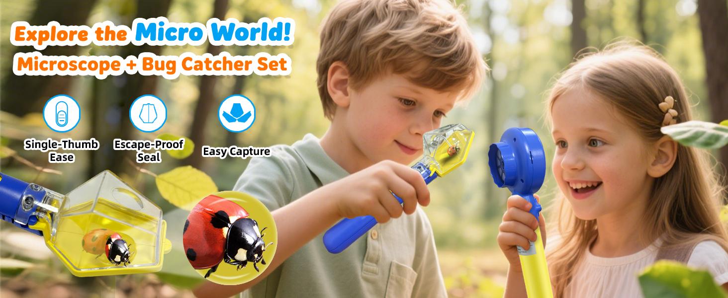1080P Digital Microscope for Kids with Bug Catcher Kit - Handheld STEM Science Toy, Rechargeable, Portable, Supports 64GB TF Card, Educational Gift for Ages 3-12 (Blue)