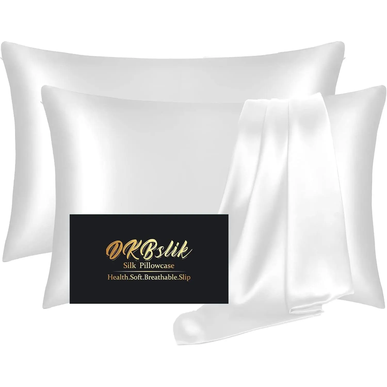 Silk Pillow 2 Pack, Mulberry Silk Pillowcases Standard Set of 2, Health,, Anti Acne, Beauty Sleep, Both Sides Natural Silk Pillow for 2 Pack with Zipper for Gift,White