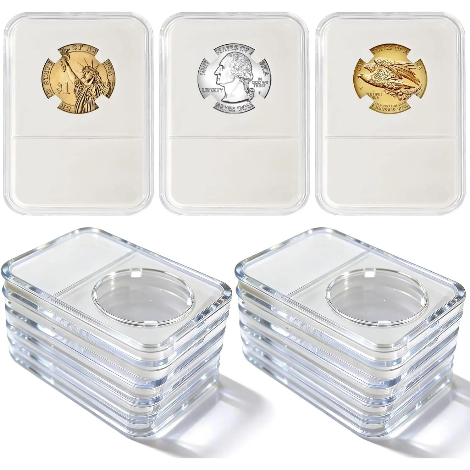 40mm  Slabs 10-Pack,   Holder for    1 oz , Four-Point Clear  Display Case for Collection Storage