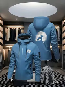 Outdoor Essential Minimalist Pet Print Windproof Waterproof Hardshell Jacket, High Stretch Breathable, All Seasons, Casual Style