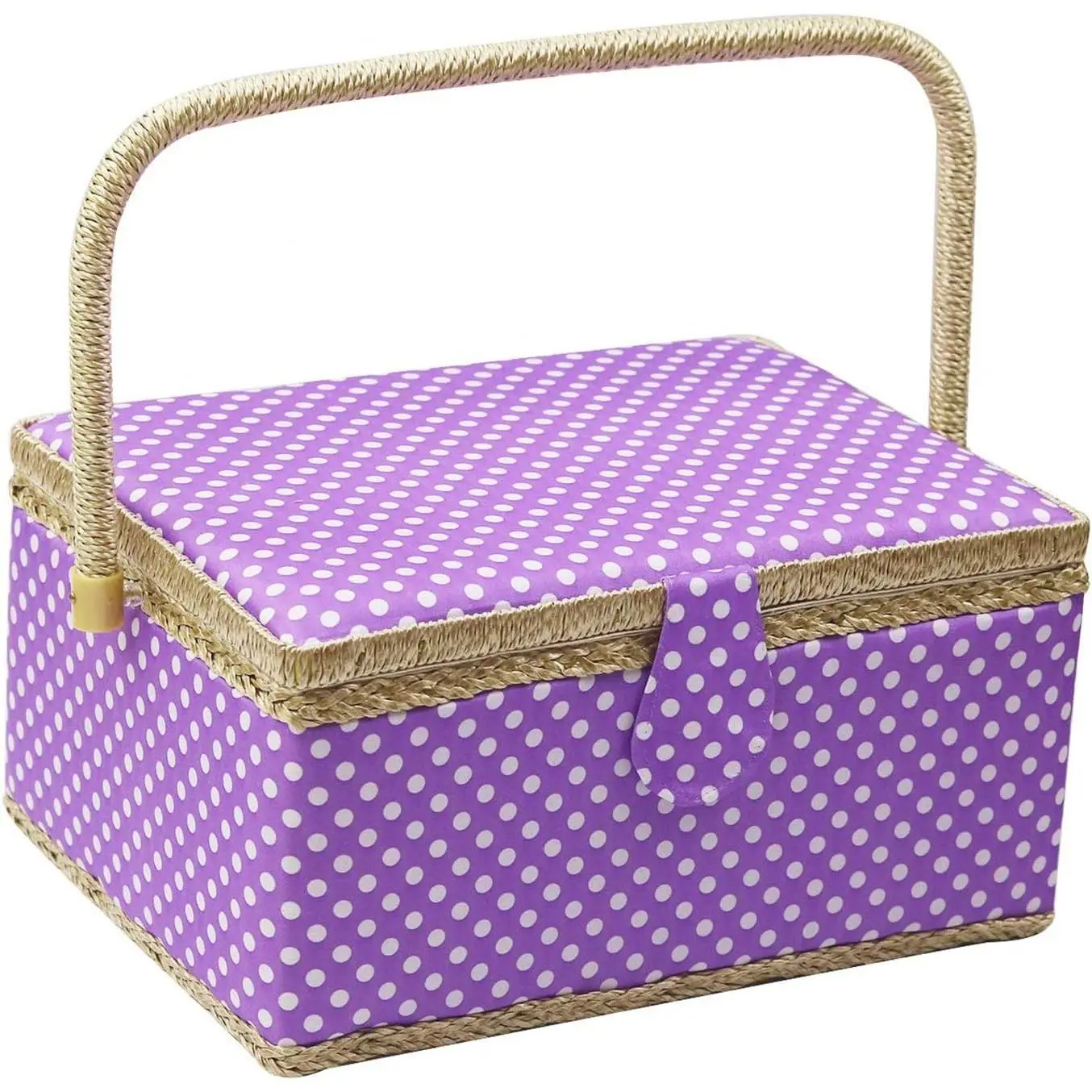 Large Sewing Basket with Accessories,Wooden Sewing Organizer Box for Sewing Supplies and DIY Crafting Tools Storage,Sewing Kit Tools for Sewing Mending,Polka Dots (purple)