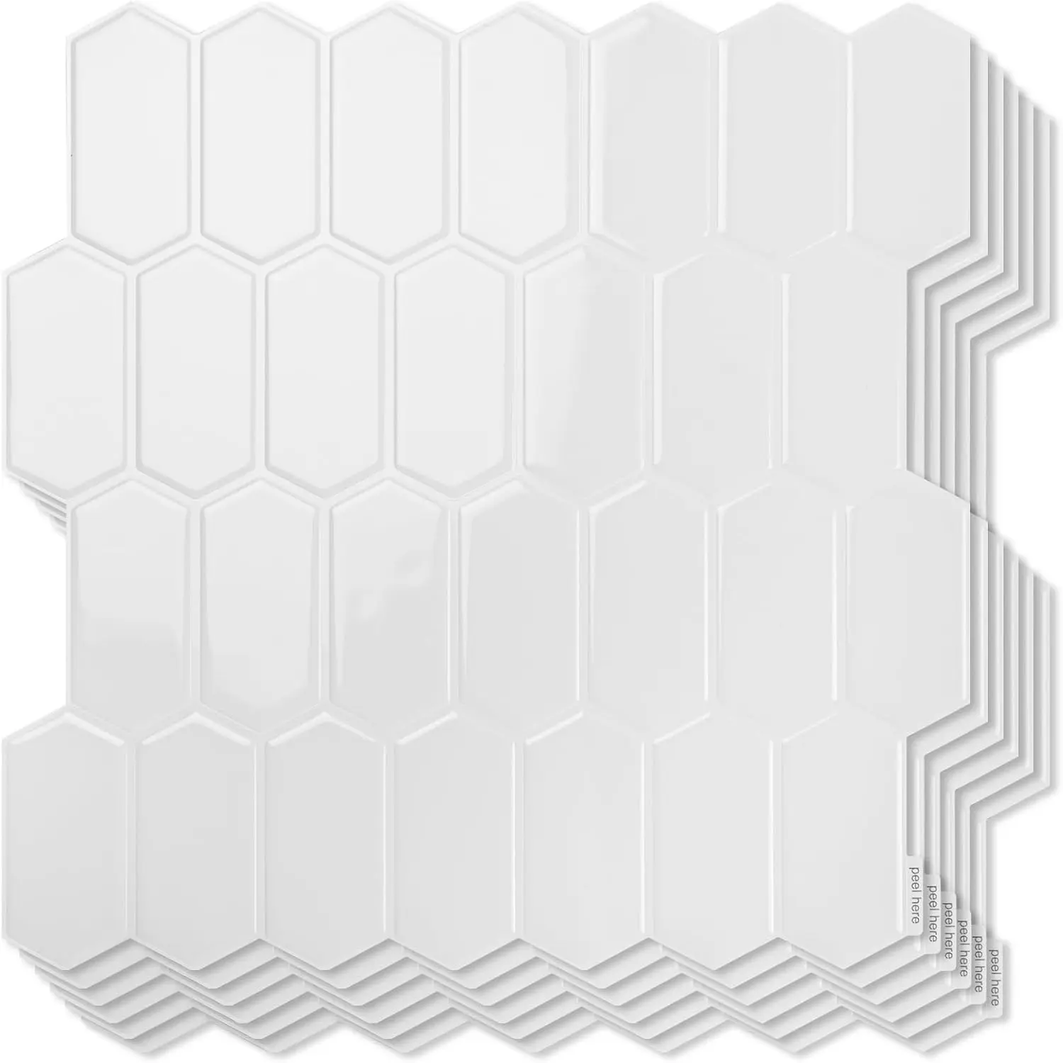 10-Sheet Heavy-Duty Peel and Stick Backsplash, Self-Adhesive Vinyl Wall Tiles for Kitchen Countertop Bathroom, White
