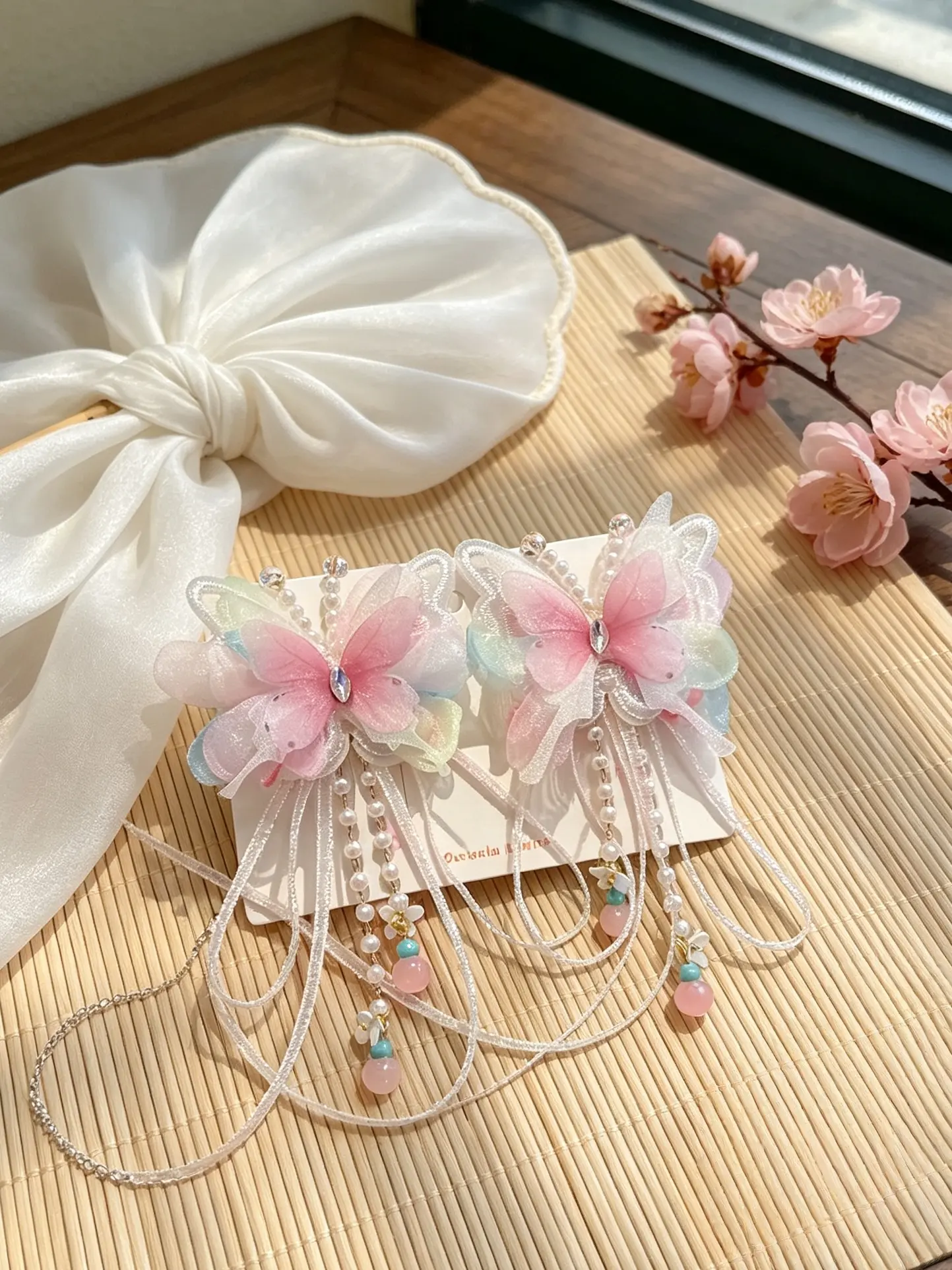 Chinese Style Floral Tassel Hair Clips for Girls, Cute Hair Accessories, Hanfu Flower Hair Accessories with Bow & Bead Tassel, Princess Style Kids' Pair Barrettes