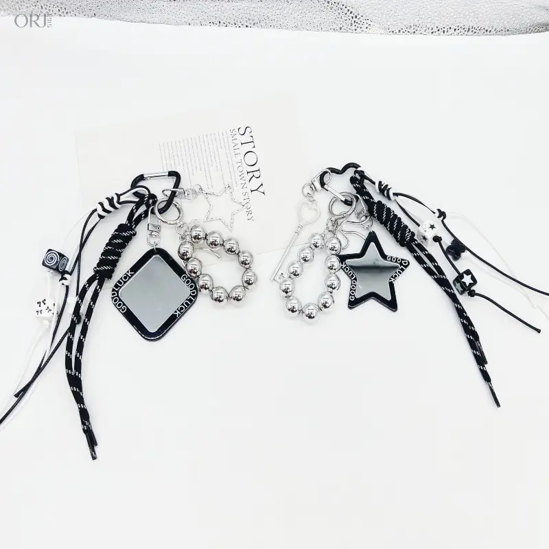 Heart Star Mirror Beaded Keychain, Cute Bag Accessory, Decorative Phone Chain Hanging Ornament for Daily Outfit Matching