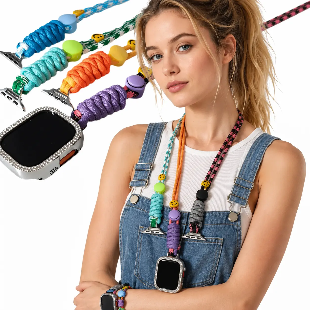 Halloween Woven Lanyard Apple Watch Band, Adjustable Elastic Wrist Strap Featuring Comfortable Outdoor Design Compatible with Apple Watch Series 1–11, SE and Ultra