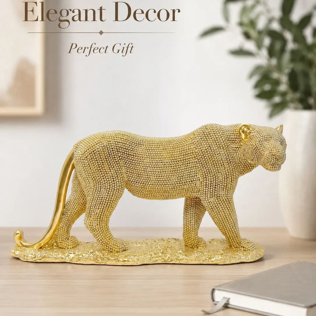 Shiny Crystal Panther Sculpture, Full Diamond Leaping Cheetah Statue, Elegant Resin Wildlife Art, Modern Home Decor for Coffee Table, Entryway, Bookshelf, Home Decor Sculptures, Decorative Sculptures
