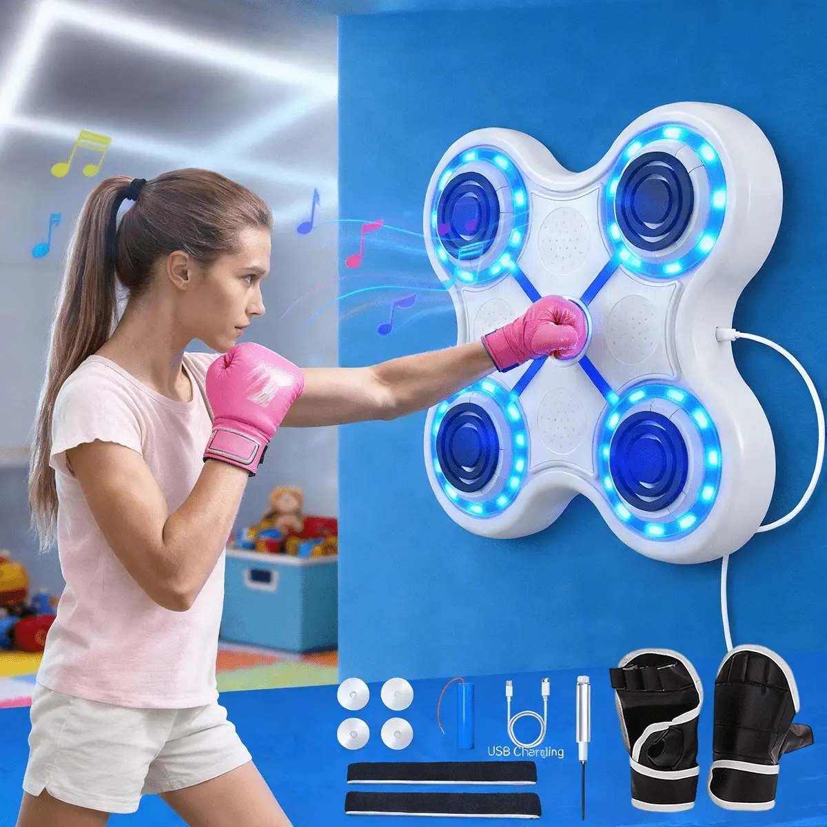1 PC Smart Music Boxing Machine With Gloves, Rechargeable, Height Adjustable Boxing Equipment, Music Boxing Machine Kids With 9 Modes 9 Speeds, Suitable Birthday Gift For Boys And Girls Aged 3+