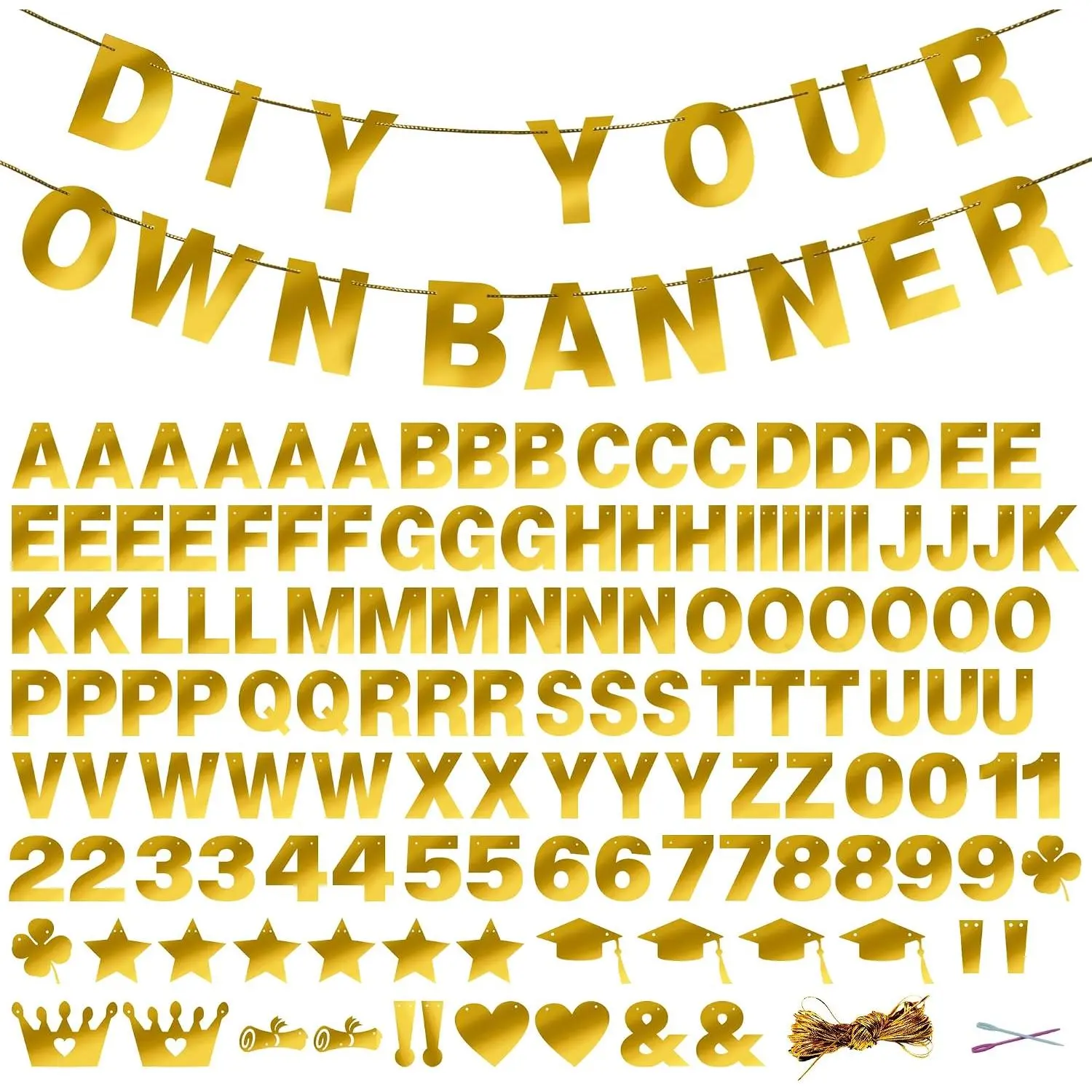 131 PCS Custom Birthday Banner DIY Letter Banners Personalized Banner| Make Your Own Banner for Birthday Congratulations Wedding Party Banners Golden 5-inch