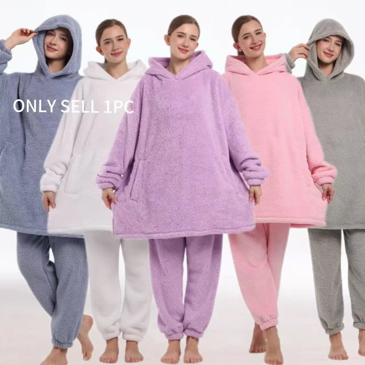 Angel Cotton Velvet Wearable Blanket Set, Loungewear with Hat and Pants, Unisex, Fall Winter, Warm and Soft, Cozy Hooded Blanket
