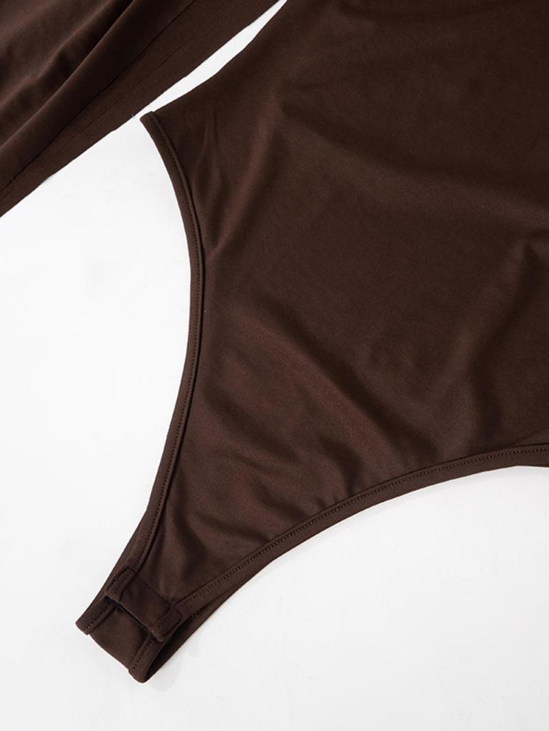 Women's Solid Color Bodysuit, Fashion Minimalist Casual Cowl Neck Bodycon Bodysuit for Nightlife, Women's Clothes for Summer