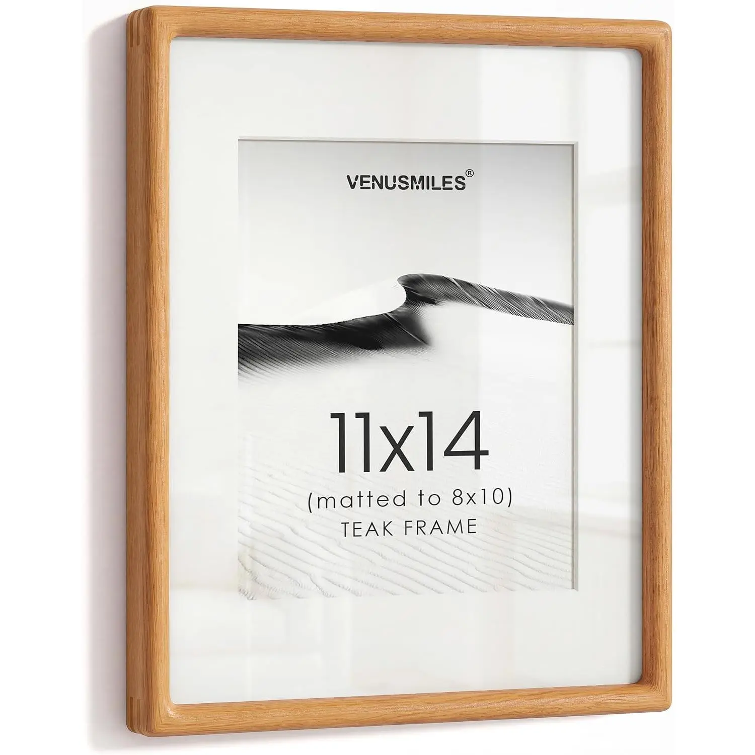 Solid Teak Wood Picture Frame 11x14 with Mat for 8x10 Photos