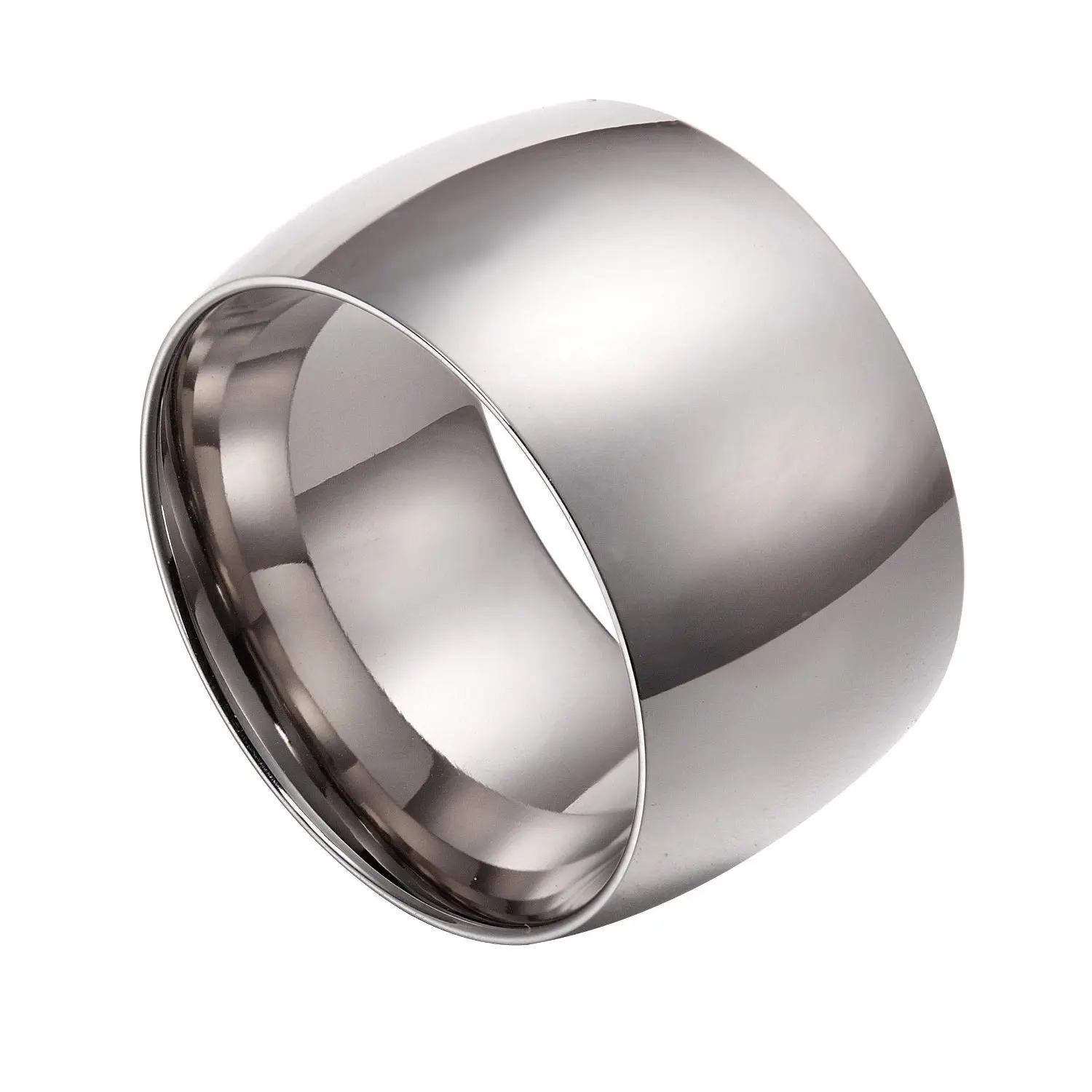 Unisex 15mm 316L Stainless Steel Comfort Fit Round Ring - Casual Wear, Plain Finish, Smooth Surface, Solid Band, Sizes 7-15 Including Half Sizes SR16