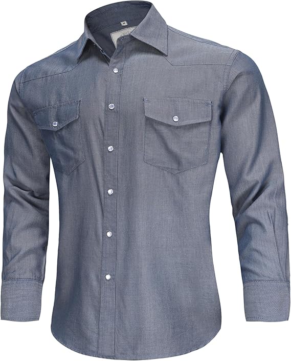COEVALS CLUB Men's Denim Western Cowboy Pearl Snap Casual Button Down Up Long Sleeve Soild Work Shirt COEVALS CLUB Men's Denim Western Cowboy Pearl Snap Casual Button Down Up Long Sleeve Soild Work Shirt