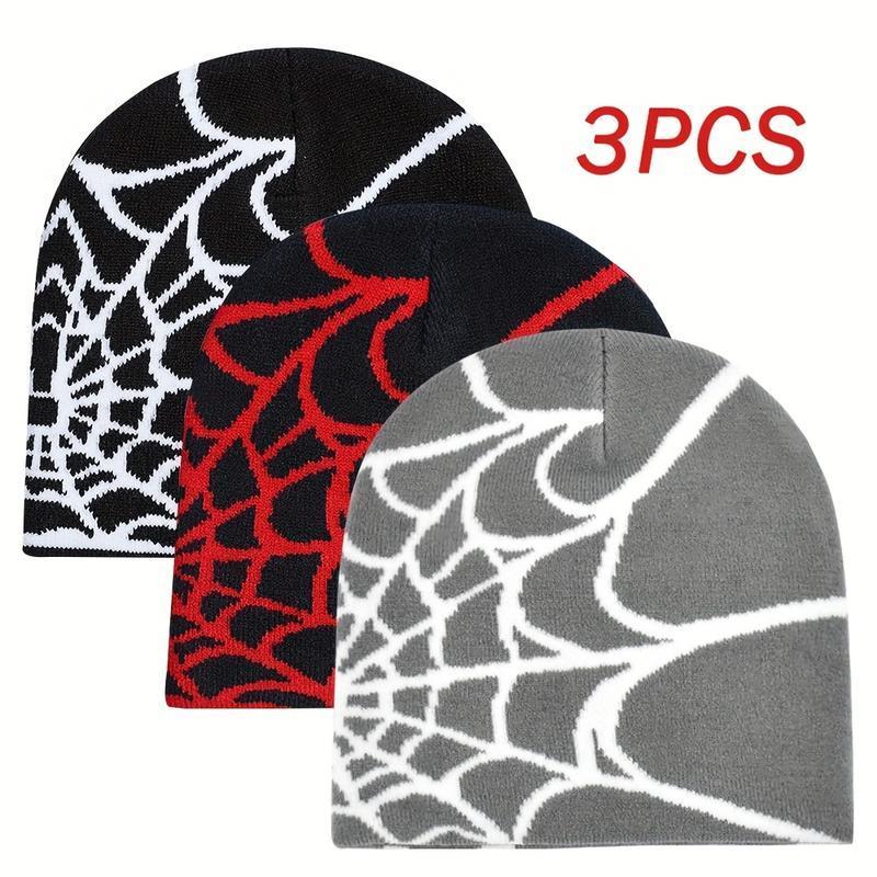 3pcs Winter Knitted Beanie Set – Hip Hop & Gothic Streetwear Hats, Warm Handmade Funky Design, Machine Washable Essentials for Men & Women, Perfect for Cold Weather