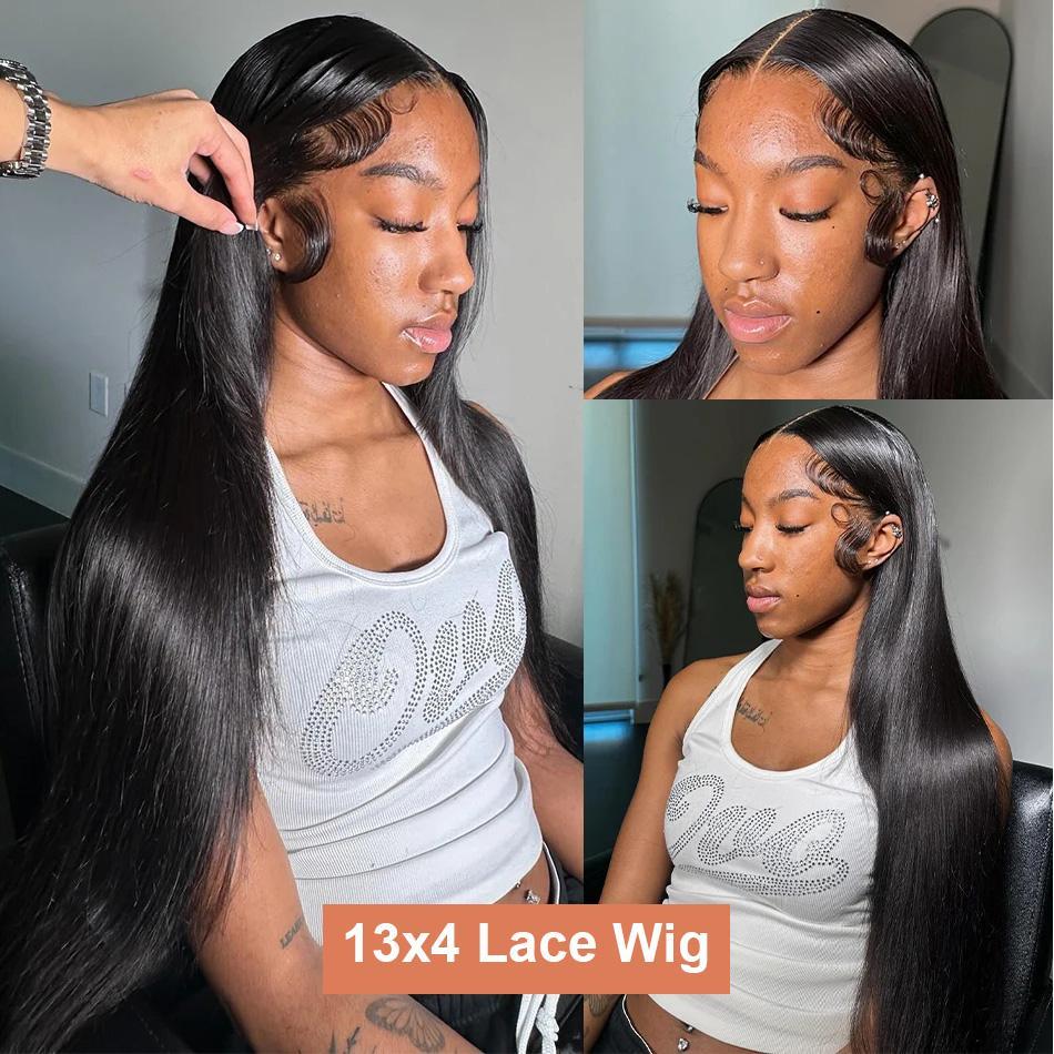 200% Density Human Hair True to Length Bone Straight 30 40 Inch 13x6 HD Lace Frontal Wigs Natural Black 13x4 Lace Front Wigs