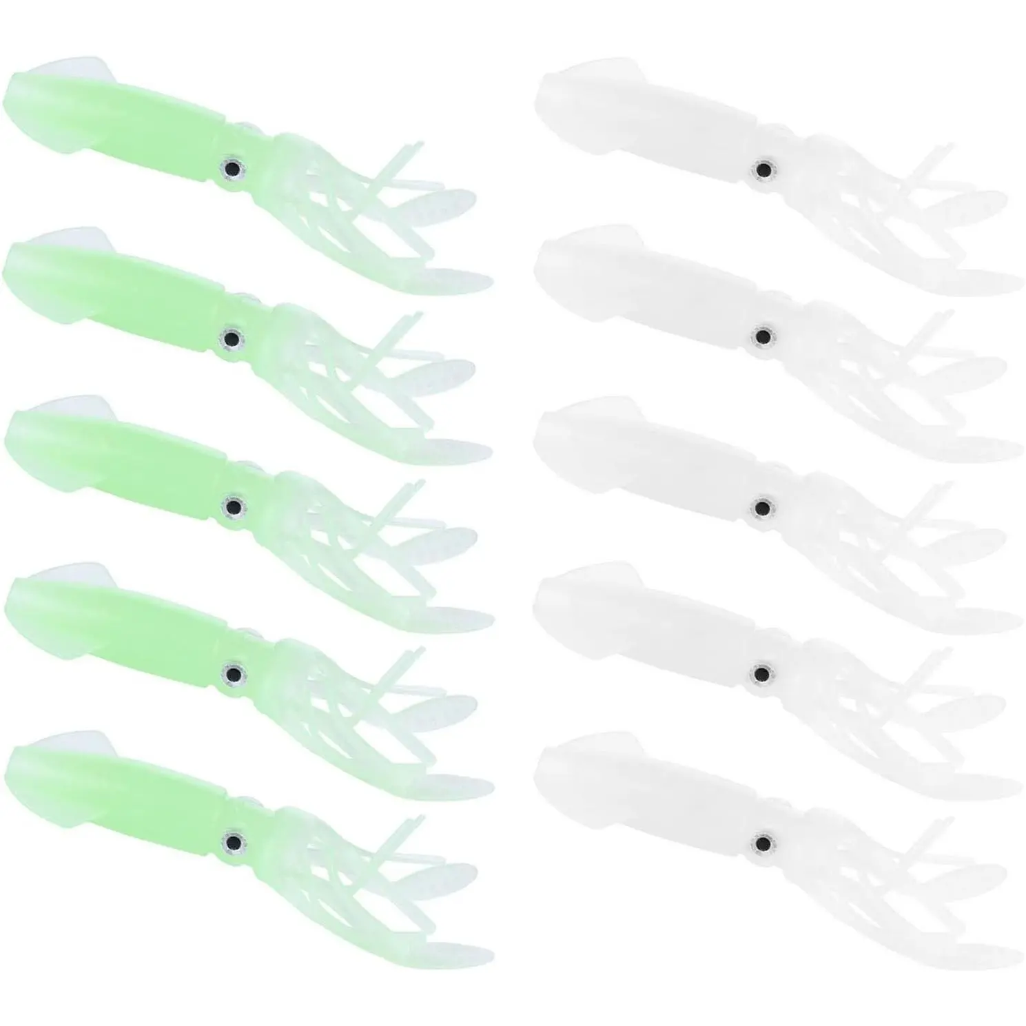 Glow Squid Soft Plastic Lure: 4 inch Luminous Octopus Lures for Tuna Marlin Bass Saltwater Lure 10 count
