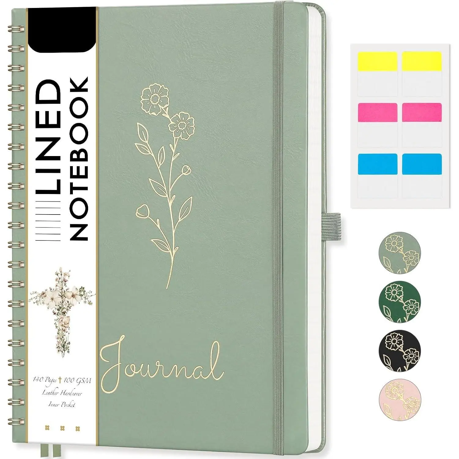 A4 Lined Spiral Notebook - Journaling Supplies, 8.27"x11.2" Large Faux Leather Hardcover, 110 Numbered Pages, 100GSM Ink-Proof Lay-Flat, 4 Table of Contents Pages, Pen Holder, Ample A4 Space for Office Work Writing, Creative Sketching