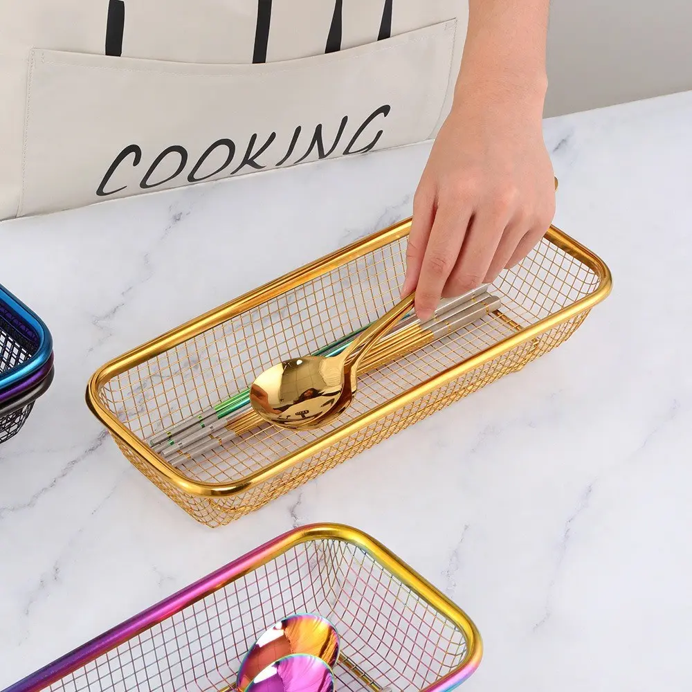 Stainless Steel Cutlery Utensils Organizer Basket, Long Knife Fork Holder, Dishwasher Safe, Kitchen Sink Tray, Countertop Storage