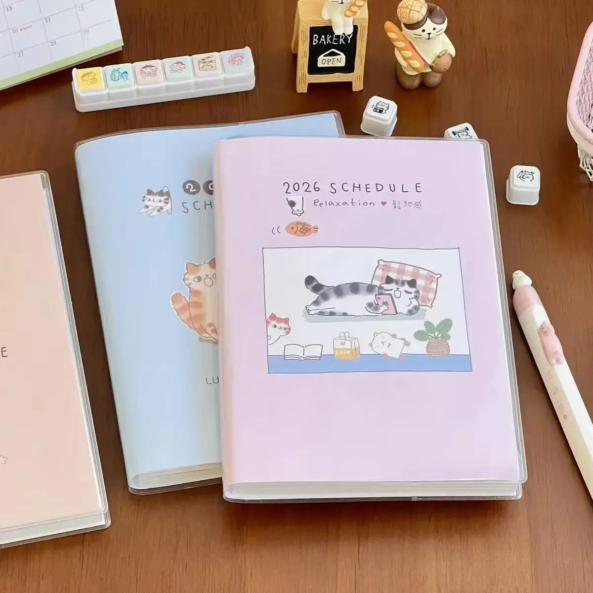 2026 Pink Planner B6 Kawaii Cute Cat Notebook - Student Study Schedule with Color Pages, Aesthetic Journal Ins Gift Set for Exam Prep