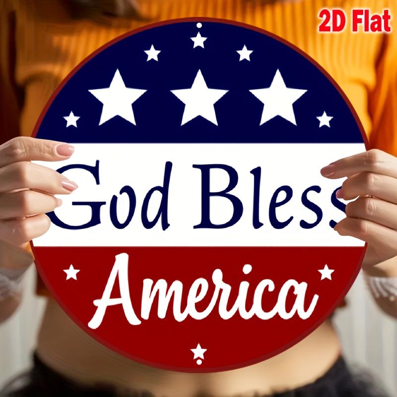 Decorative Signs And Plaques in Format, Patriotic And Sacred American Glory Hanging Sign - Heavy-Duty Independence Day Decoration with Navy Blue And Red Stars, 8X8 Inch Wall Decor Resembling The American Flag