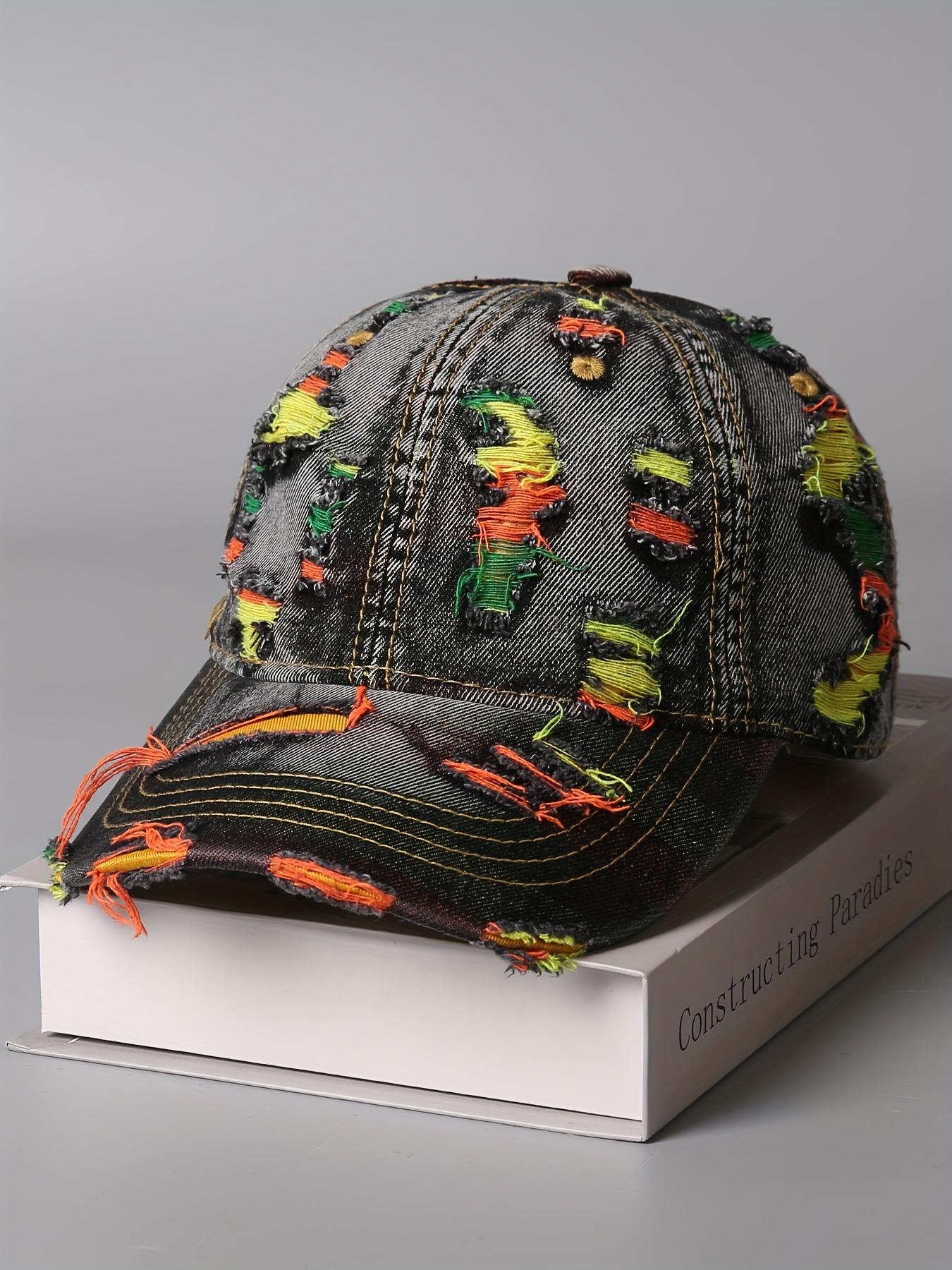 [Vintage Denim Baseball Cap] Vintage Distressed Denim Baseball Cap |       Washed & Frayed Brim, Adjustable Snapback Closure, Lightweight Unisex Streetwear Hat for Men & Women, Casual & Parties