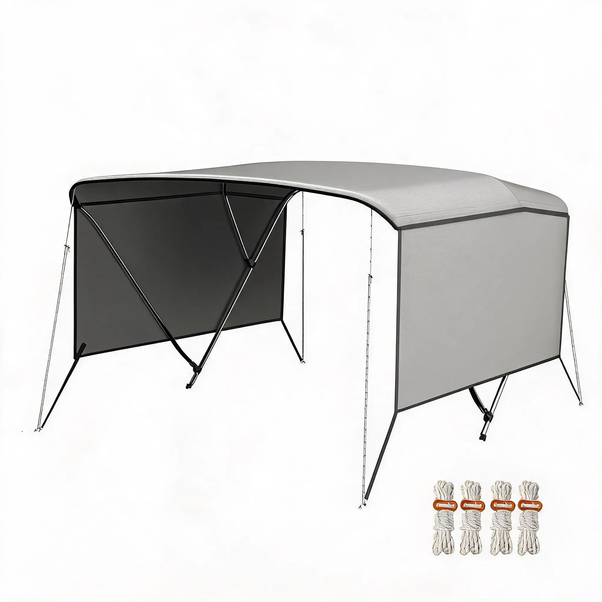 3 Bow Boat Bimini Top Cover, Sun Shade Boat Canopy with 2 Removable Side Curtains, 4 Adjustable Windproof Ropes, Durable Marine Grade Canvas