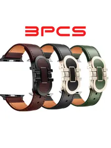 3 Pcs Elegant Dual Color Calfskin Apple Watch Bands, Business Dress Leather Straps with Designer Metal Clasp, All Seasons Accessory
