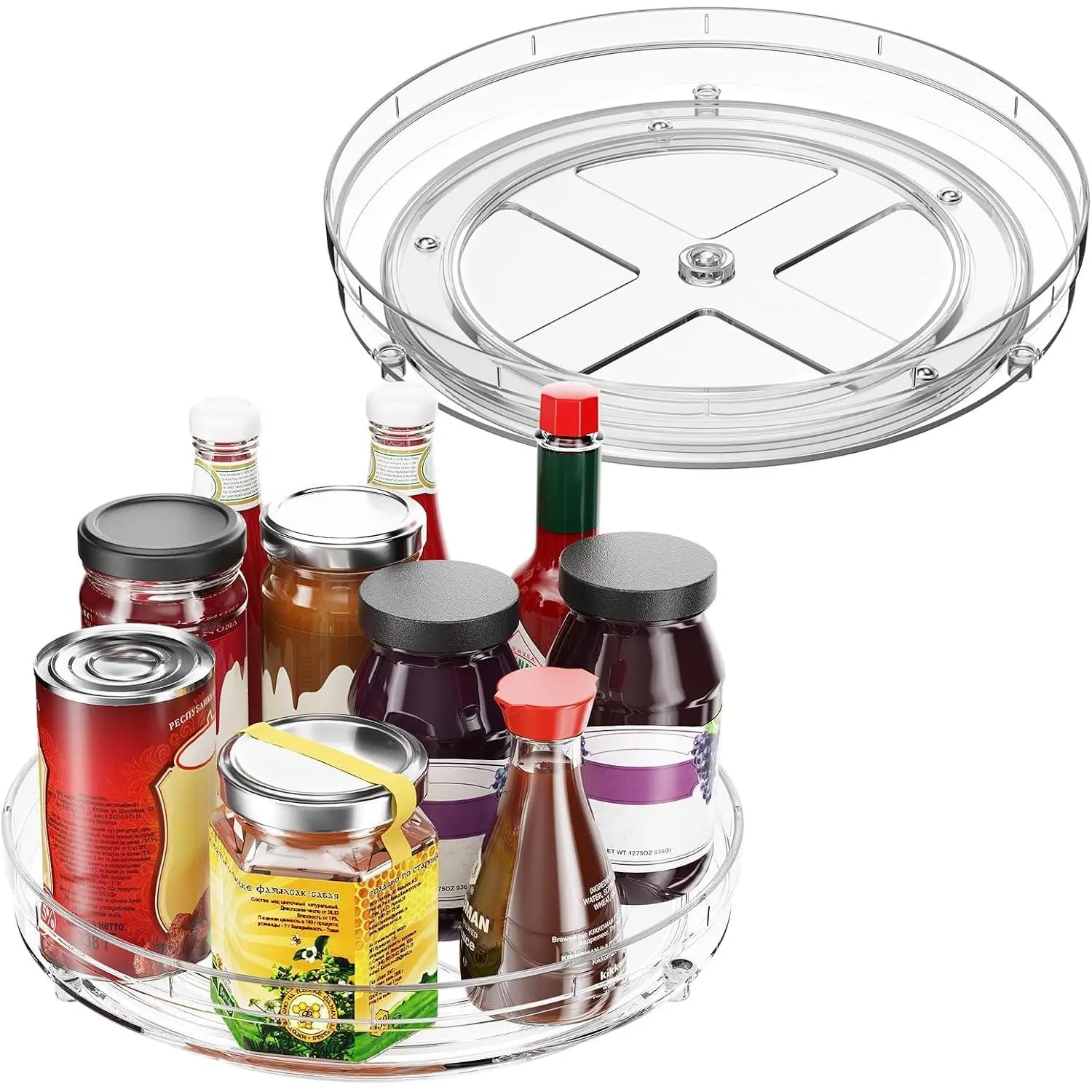 2 Pack 9.5" Lazy Susan Organizer for Cabinet, Non-Skid Turntable | Fridge Organizer and Storage, Rotating  Organizer, for Pantry, Kitchen, Table Top, Countertop, Easy Access, Load 15 lbs
