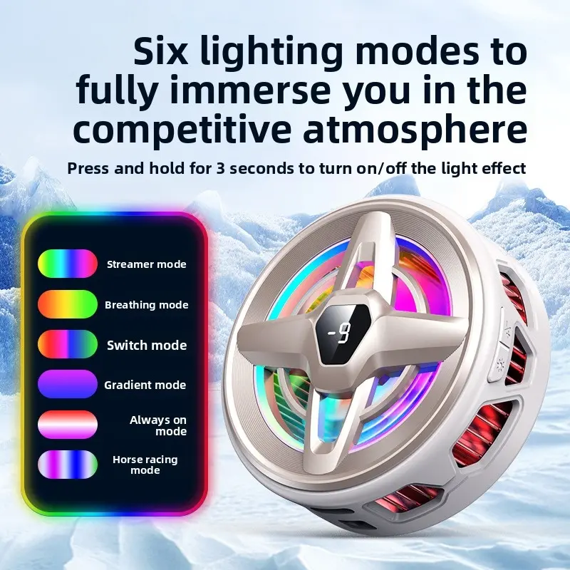 New Icing-effect Magnetic Phone Cooler, 6 RGB Light Modes, 4-Speed AI Smart Temp Control, Digital Display & Turn-off Light Function, Works for Phone & Tablet