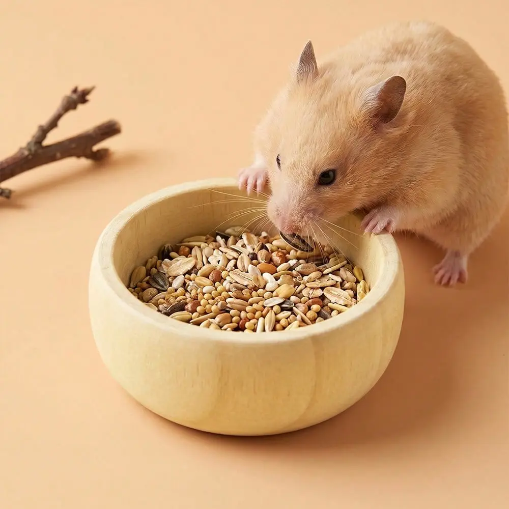 2PCS Solid Wooden Round Hamster Feeding Bowl, Hamster Food Bowl, Small Pet Feeder Multi-Purpose Treat & Seed Dish for Dwarf & Syrian Hamsters, Habitat Decor Feeding Accessory for Cage Interior Use