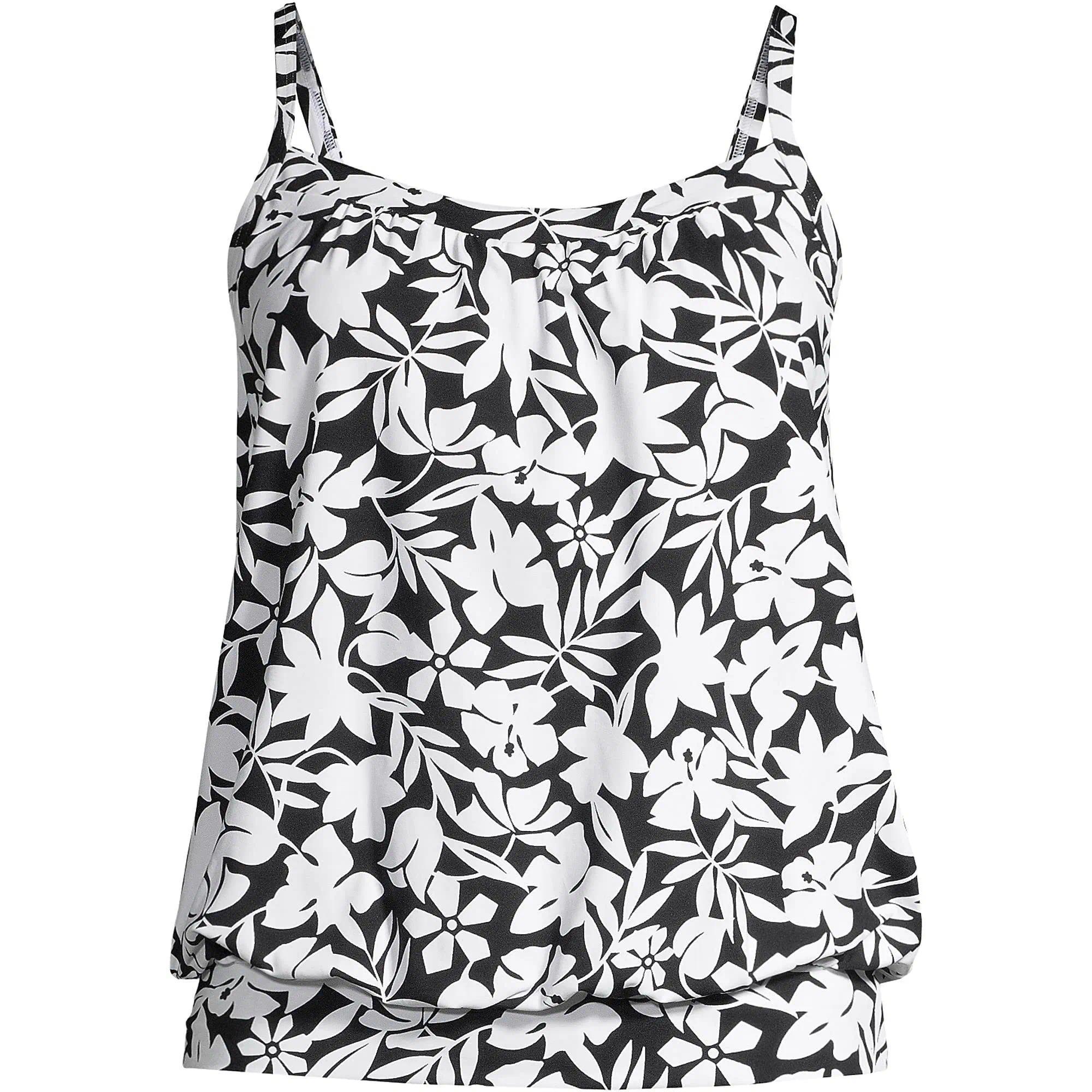 FSTVE New black and white printed women's split type Tankini set with conservative style, covering the belly and showing off thinness