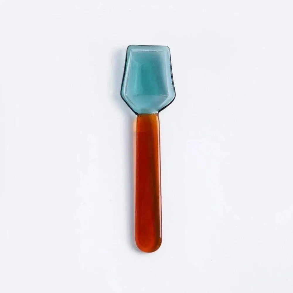 Cute Colorful Glass Dessert Spoon, Heat-Cold Resistant INS-Style Cutlery with Long Handle, Tableware for Ice Cream & Teaspoon Serving, Long Handles Spoons