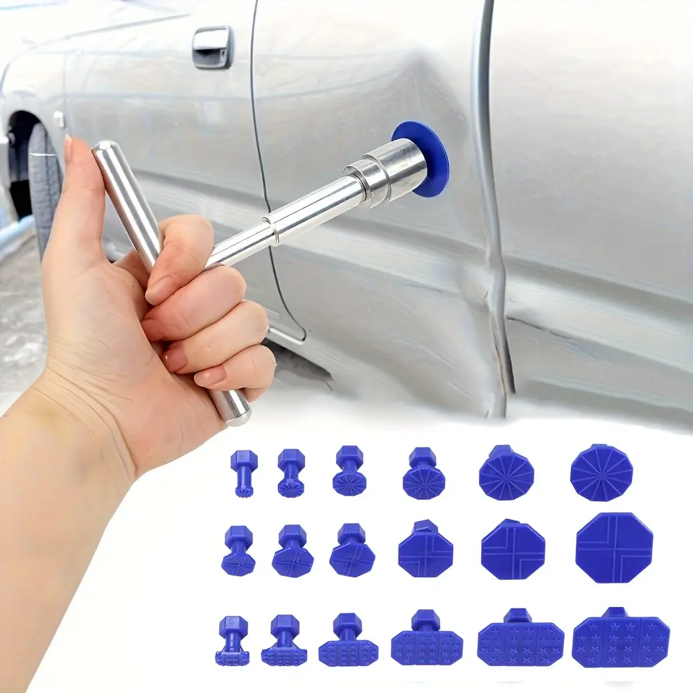 Car Dent Remover Tool Set, Durable T-Handle Puller, 18-Piece Pad Kit, Fix Minor Body Dents, Small Hail Damage Repair