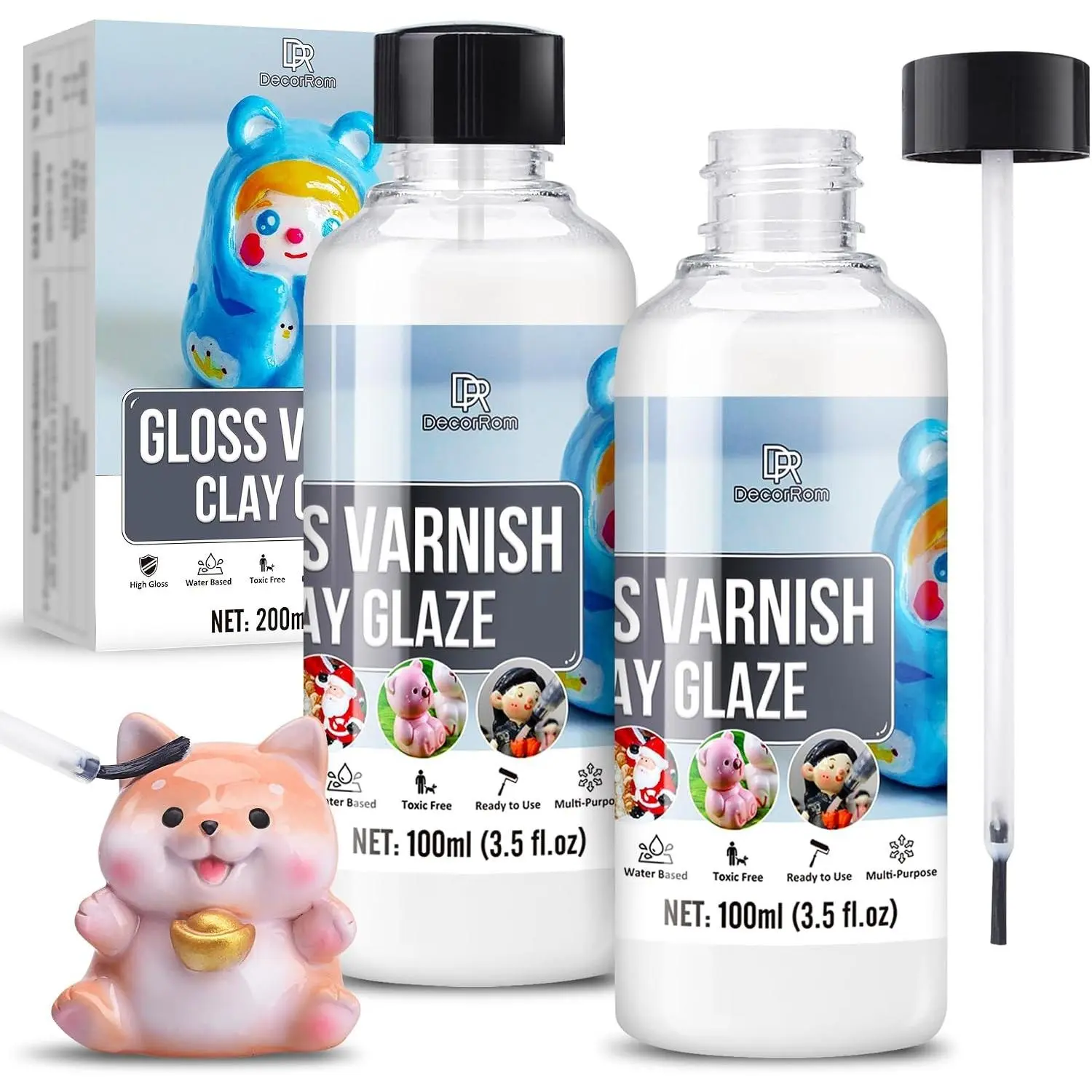 7oz/200ml High Gloss Clay Glaze Varnish Waterproof Scratch Resistant Sealant for Air Dry Clay Polymer Clay Sculpture Pottery and Ceramics