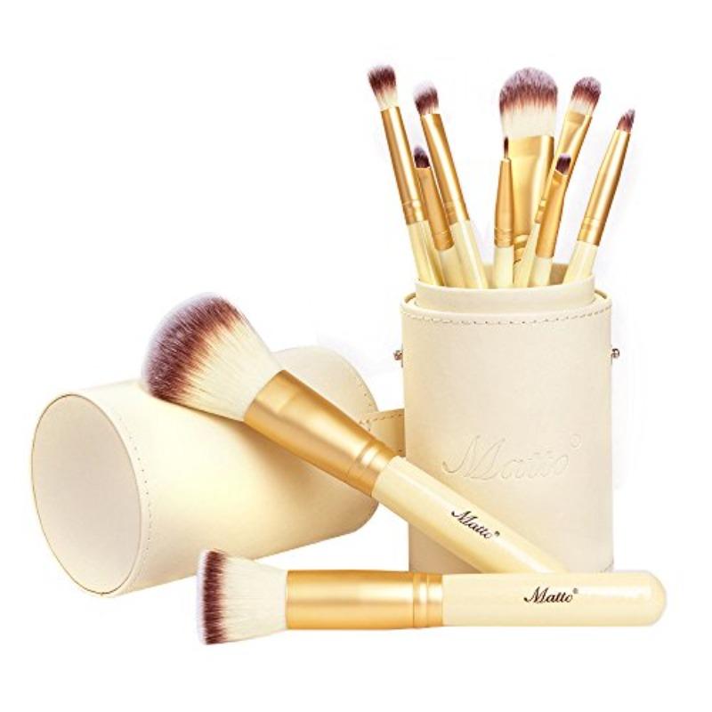 Makeup Brushes 10Piece Golden Makeup Brush Set with Foundation Powder Mineral Eye Face Make Up Brushes Holder