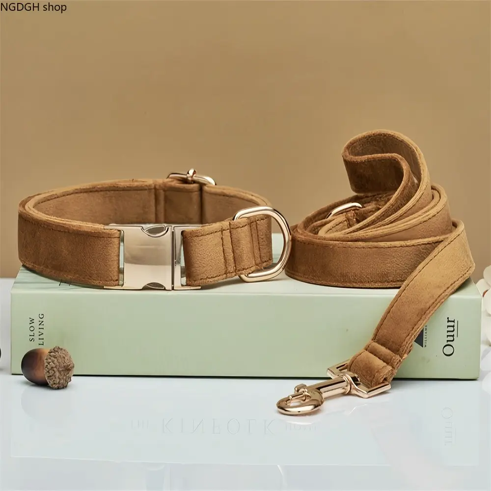 Unisex Soft Velvet Dog Collar and Leash Set, Adjustable for Puppy Casual Puppy Walks Everyday Use