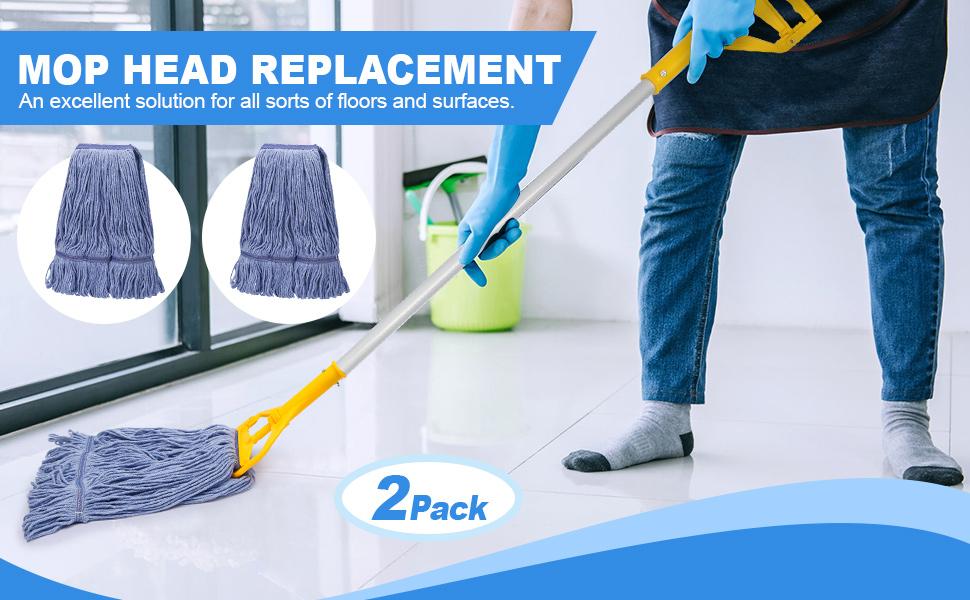 2 Pack Heavy Mop Replace Head,mop Head Replacement,Commercial mop Heads,Reusable Mop Head Refills-Replacement Mop Heads SuitableWet Industrial Blue Cotton Looped End String Head Refill (Blue)