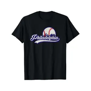 Men'S Vintage Distressed Philly Baseball T-Shirt - 220g Heavyweight Crew Neck Short Sleeve, Black with White & Blue Philadelphia Baseball Graphic, Casual Sports Fan Apparel for Casual Attire & Team Spirit, Men Graphic T Shirt, Men Shirt, Graphic Tee Men,