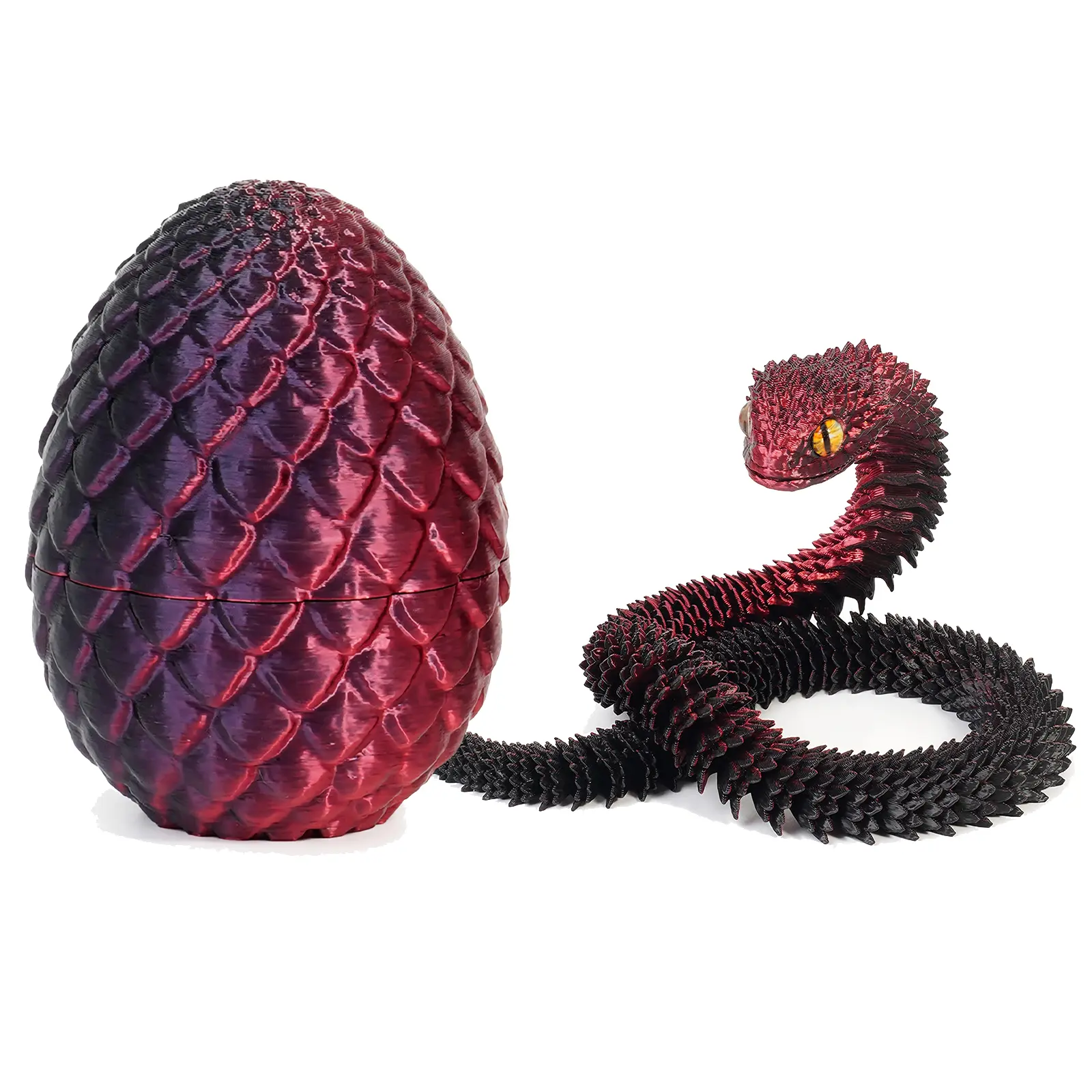 11.8-inch 3D Printed PLA Plastic Unisex Articulated Snake Egg Toy - Flexible Joints, Smooth Industrial Realistic Sculpture, Black-Red Design, Stress Relief, Easter/Christmas Accent, Aquarium Decor, 3DPrinted Stuff, 3D-Printed Dragon Egg Kinetics Gift