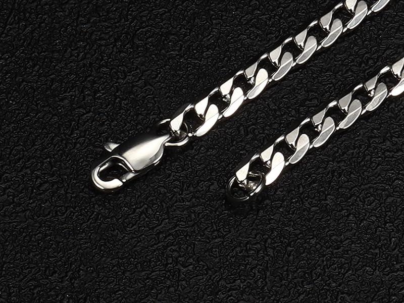 Fansilver Cross Necklace for Men Women 5mm Big Beveled Edge Men's Stainless Steel Durable Cuban Link Chain Curb Chain Crucifix Cross Pendant Necklace Jewelry Gifts 16-30 Inches