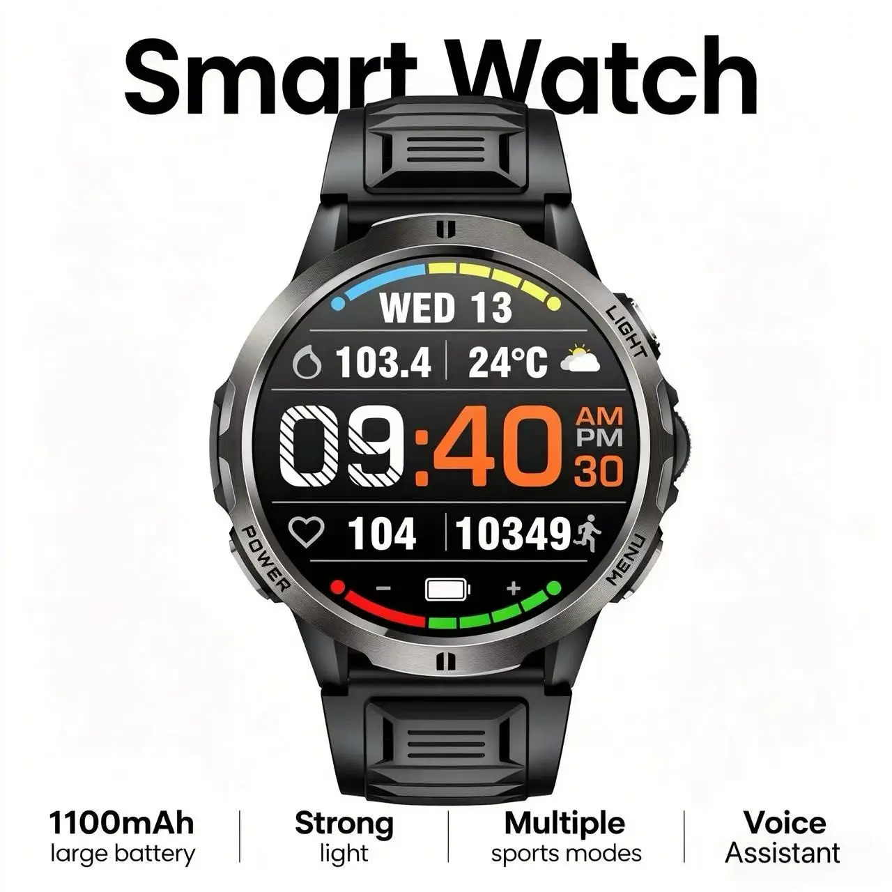 Outdoor Smart Watch, 1.7 Inch HD Screen, Ipx-8 Waterproof, Heart Rate, Blood Oxygen, Bluetooth-compatible, Android iOS Compatible