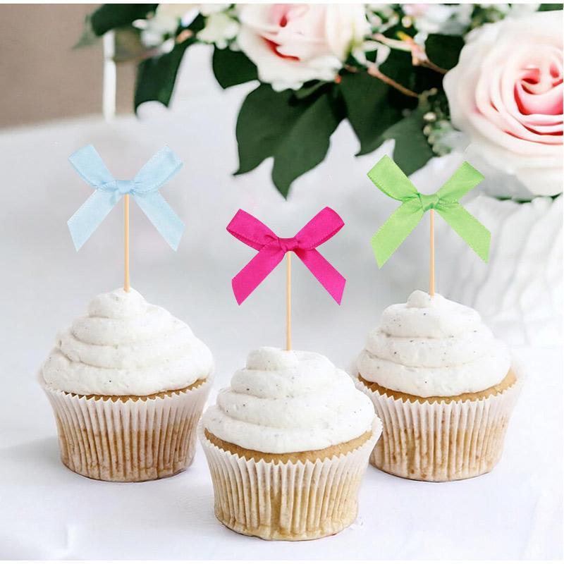 10pcs Pink Bow Cupcake Topper Plugin Dessert Baking Decoration Birthday Themed Party Cake Top Cover Bow Dessert Topper Decor