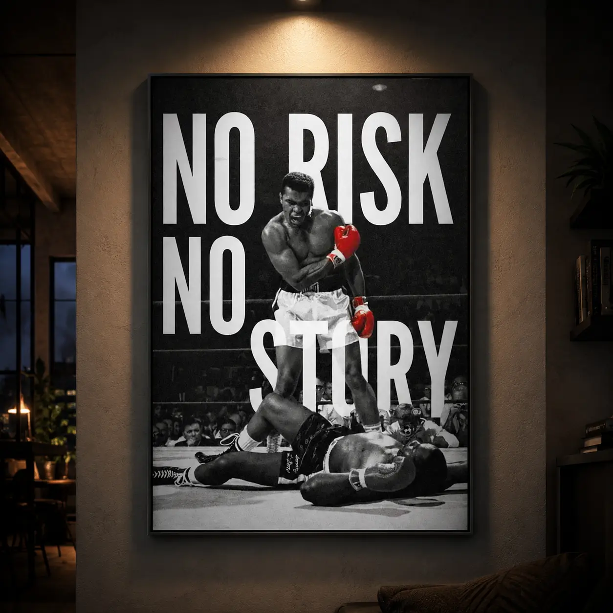 Motivational Boxing Wall Art Decor, "No Risk No Story" Poster Print, Vintage Sports Canvas Artwork, Fighter Mindset Aesthetic, Gym Office Man Cave Home Decor, Inspirational Room Decoration, Boxing Gift Idea, Artistic Wall Poster