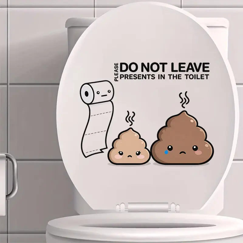 Cute Poop Toilet Decal Waterproof Bright Cartoon Bathroom Sticker Fun Home Decor For Toilet Lid Jar Bathroom Living Room Bedroom Decoration