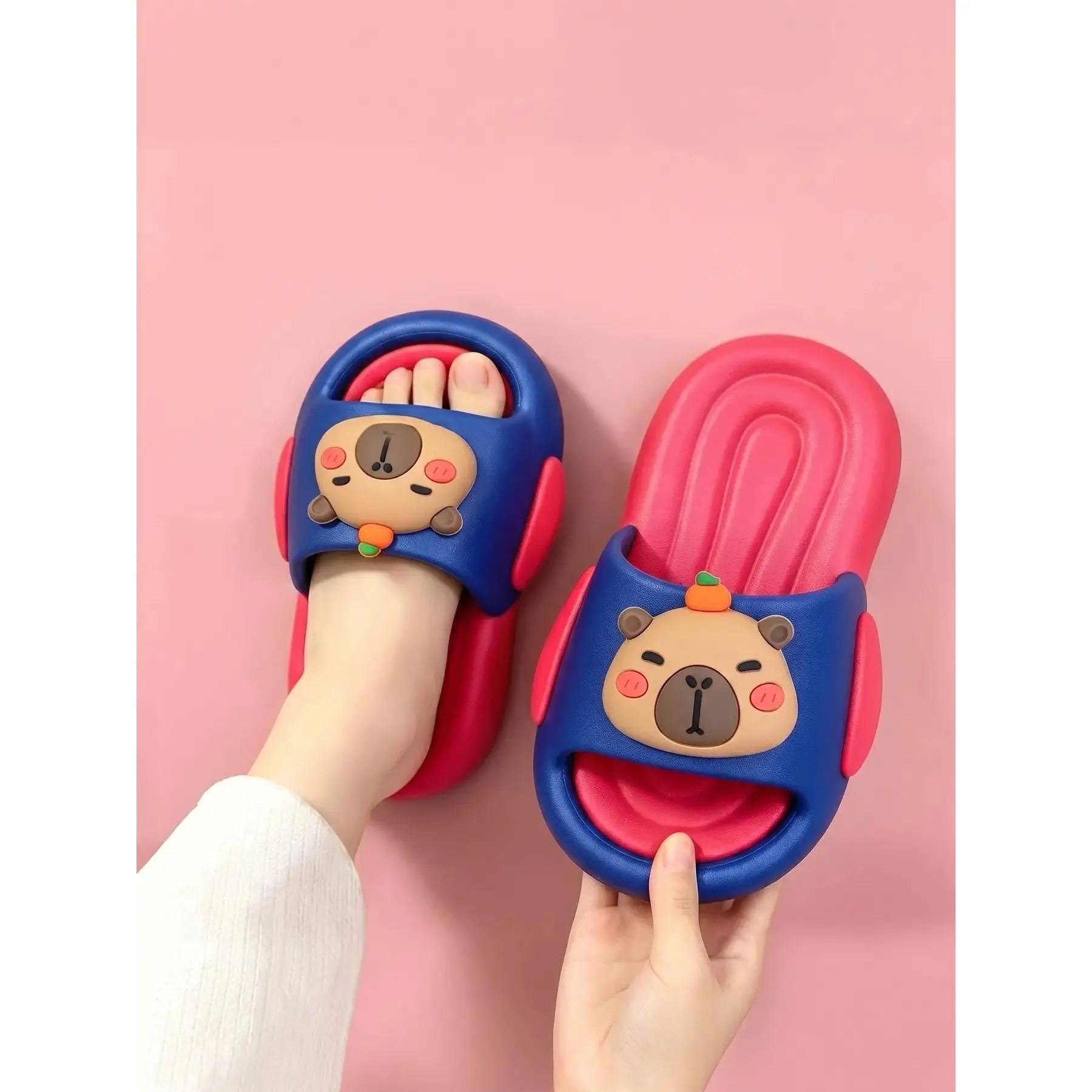 Kapibara Eva Kids Slippers, Unisex Breathable Soft Sole, Indoor Home Bathroom, Summer Outdoor Sandals, Cute Animal Pattern, Summer Slide Slippers, Bear Slippers-LIU