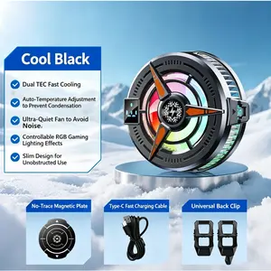 Powerful   Semiconductor  Cooler 5V3A  phone Cooling fan Magnetic & Clip 2-in-1 Digital Display for Gaming Live Broadcast outdoor travel beach